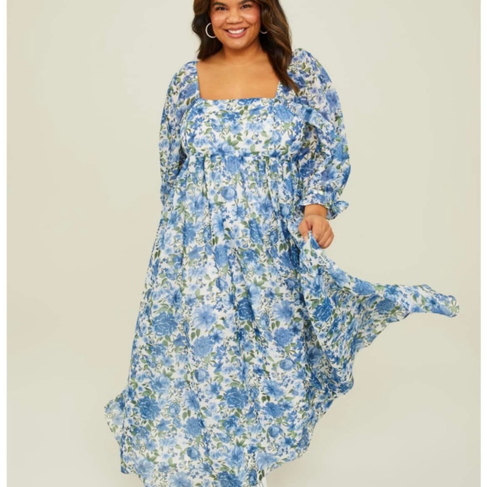 ARULA Blue and White Long Sleeve Sundress
